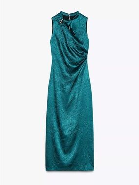 Zara Deep Teal Sleeveless Midi Dress with Twist Neck